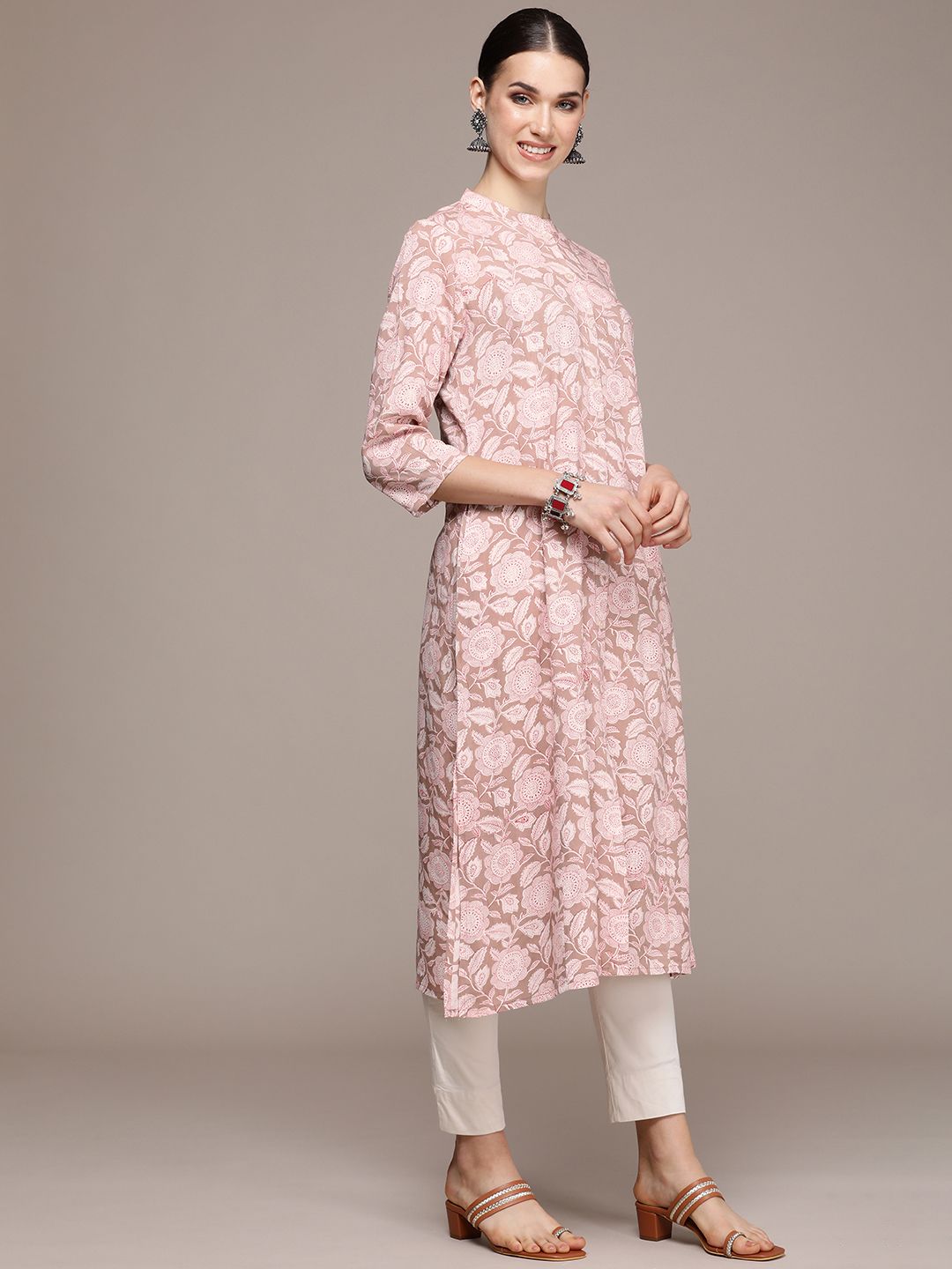 Anouk Women Floral Printed Mandarin Collar Kurta