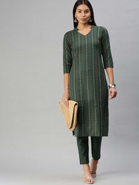 KALINI Mandarin Collar  Woven Design Kurta with Trousers