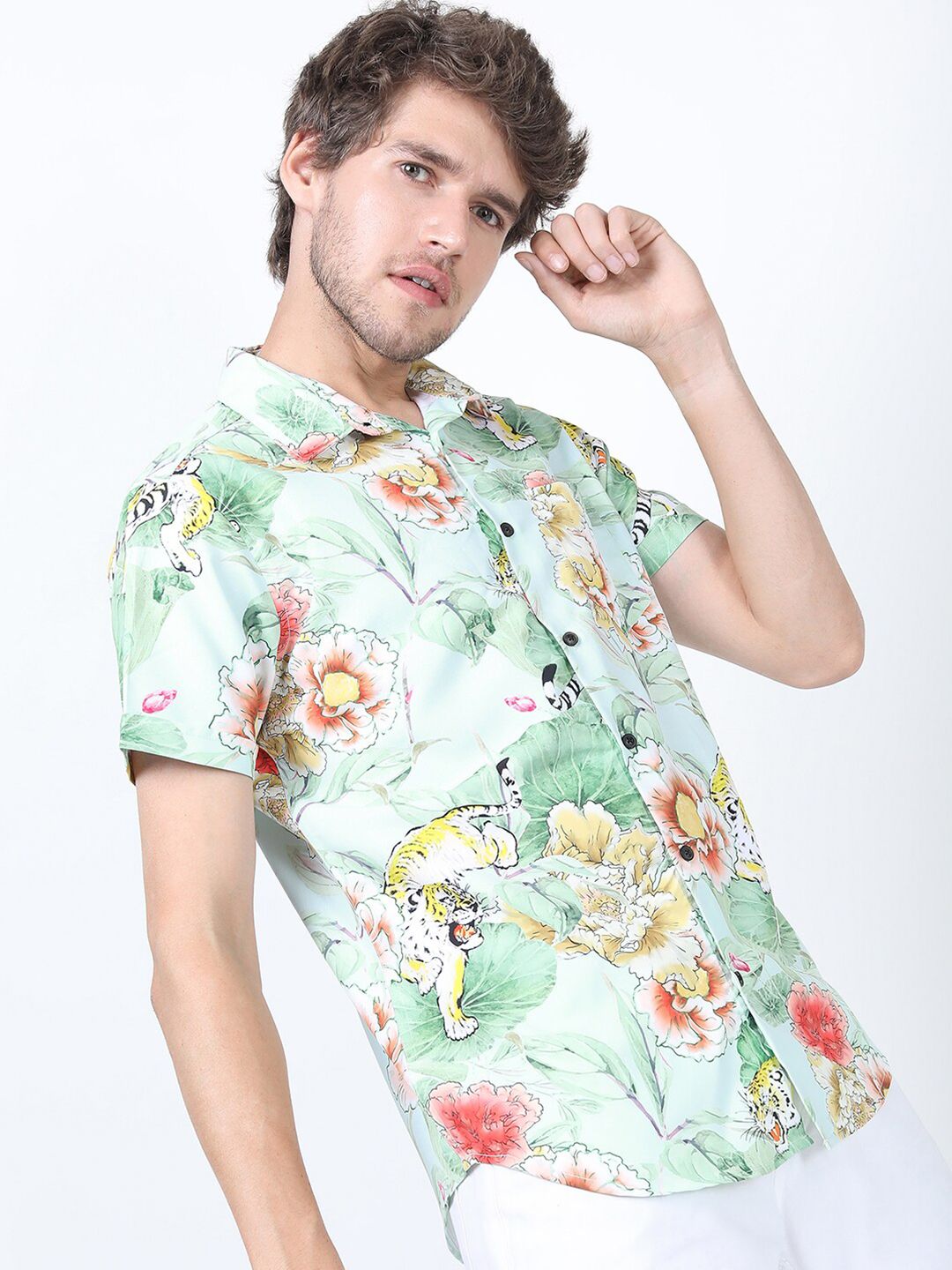 HIGHLANDER Men Green Floral Printed Casual Shirt