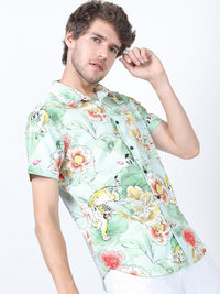 HIGHLANDER Men Green Floral Printed Casual Shirt