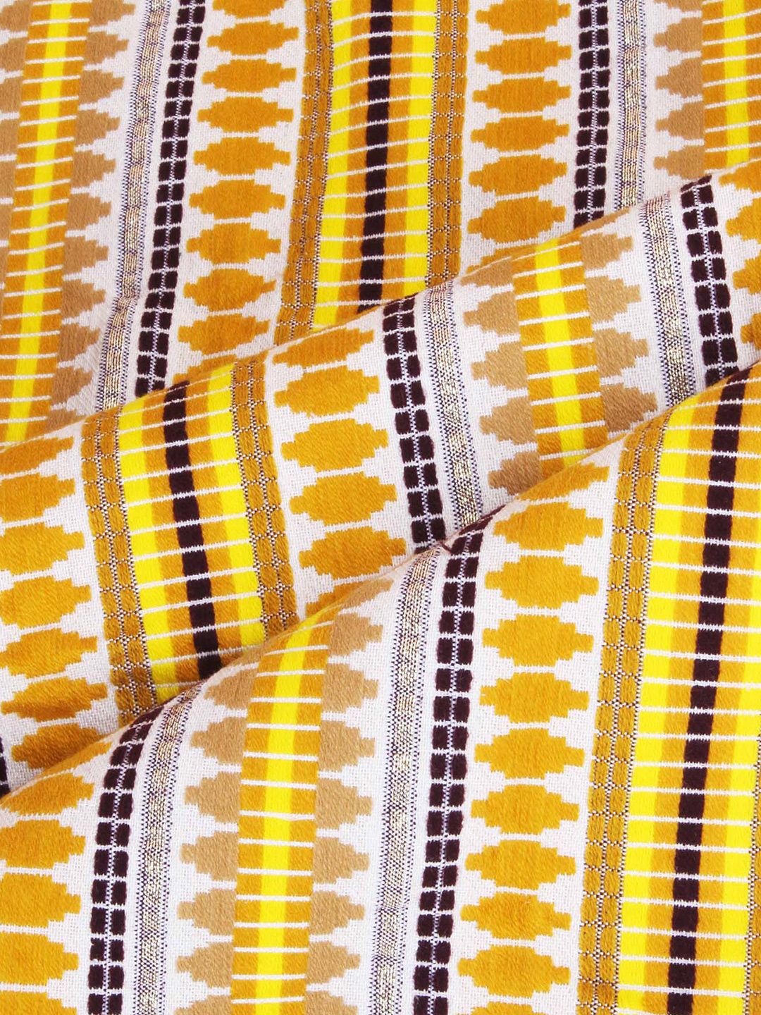 STITCHNEST Yellow & White Ethnic Motifs Velvet Square Cushion Cover