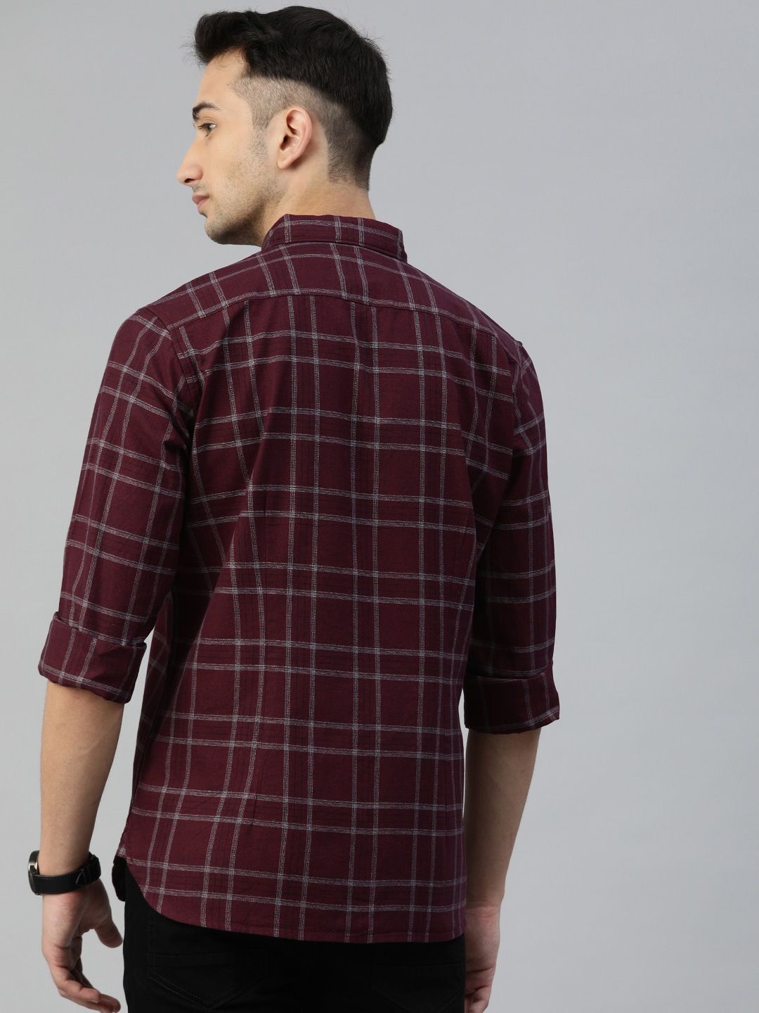 THE BEAR HOUSE Men Maroon & Grey Slim Fit Solid Casual Shirt