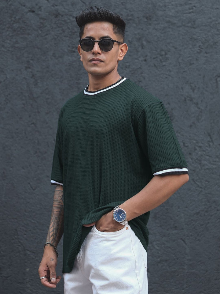 Powerlook Green Cotton Round Neck Oversized T-shirt