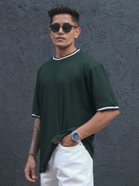 Powerlook Green Cotton Round Neck Oversized T-shirt