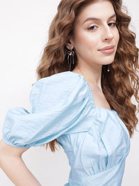 DressBerry Icy Blue Elevated Everyday Blouson Crop Top
