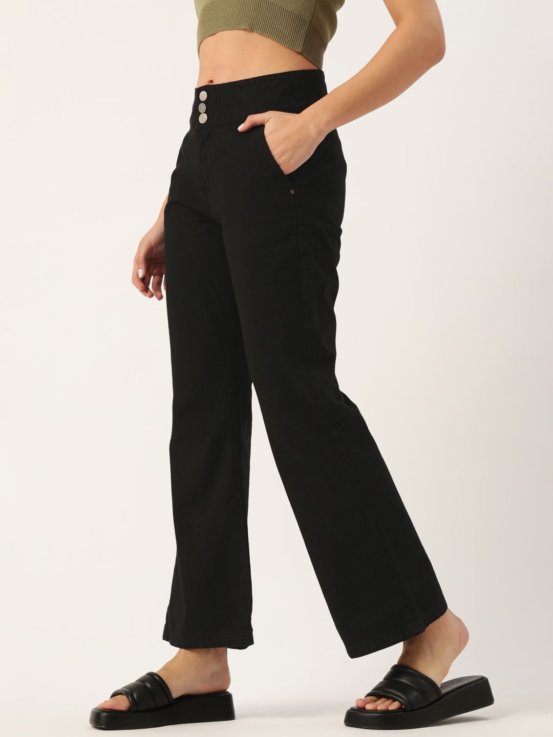 DressBerry Women Black Flared High-Rise Stretchable Jeans