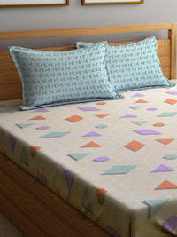 KLOTTHE Oren Geometric Polycotton 300 TC Cadar Katil Halus King dengan 2 Sarung Bantal-98 x 87 inci