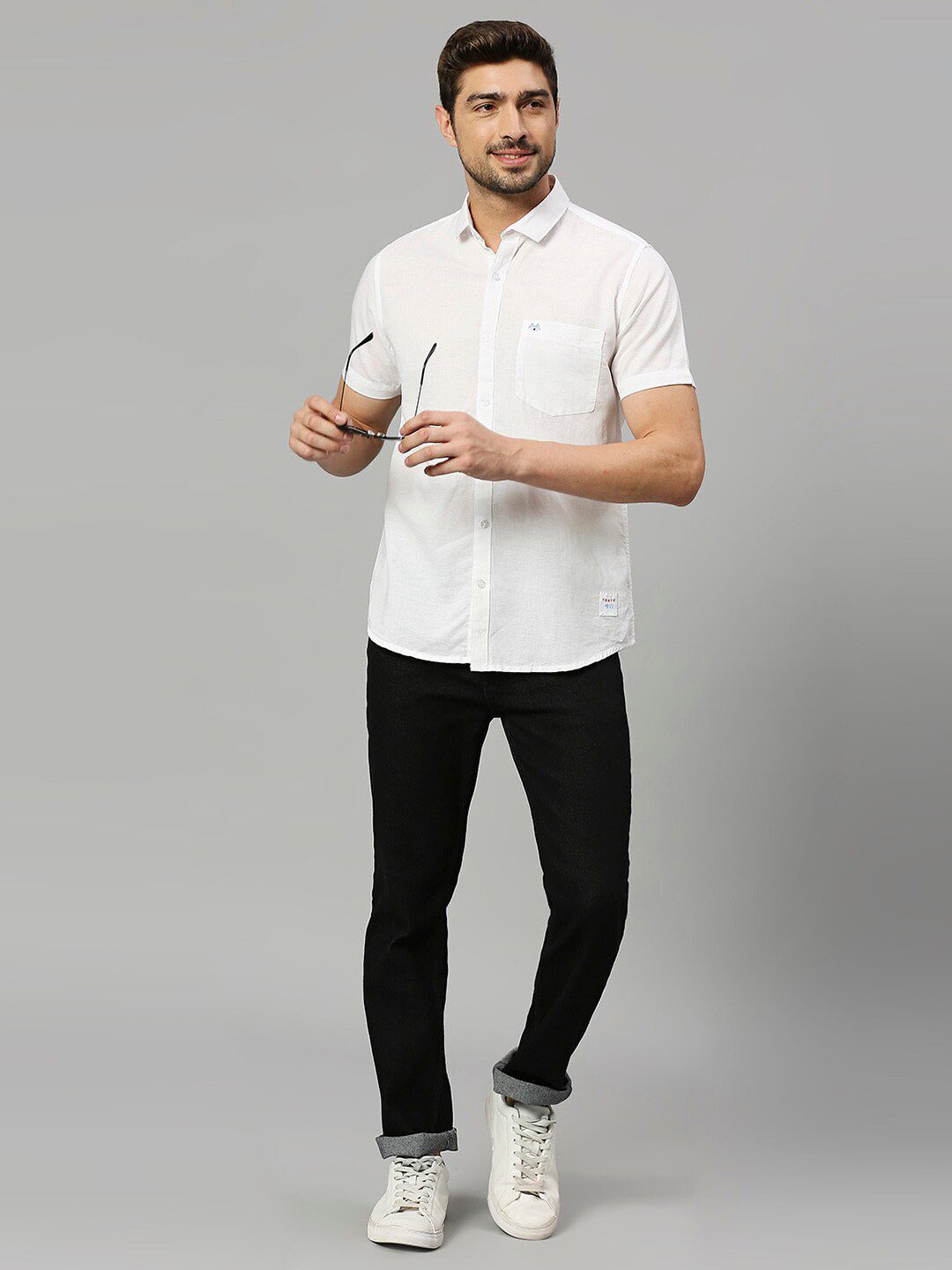 Thomas Scott Cutaway Collar Classic Slim Fit Cotton Linen Casual Shirt