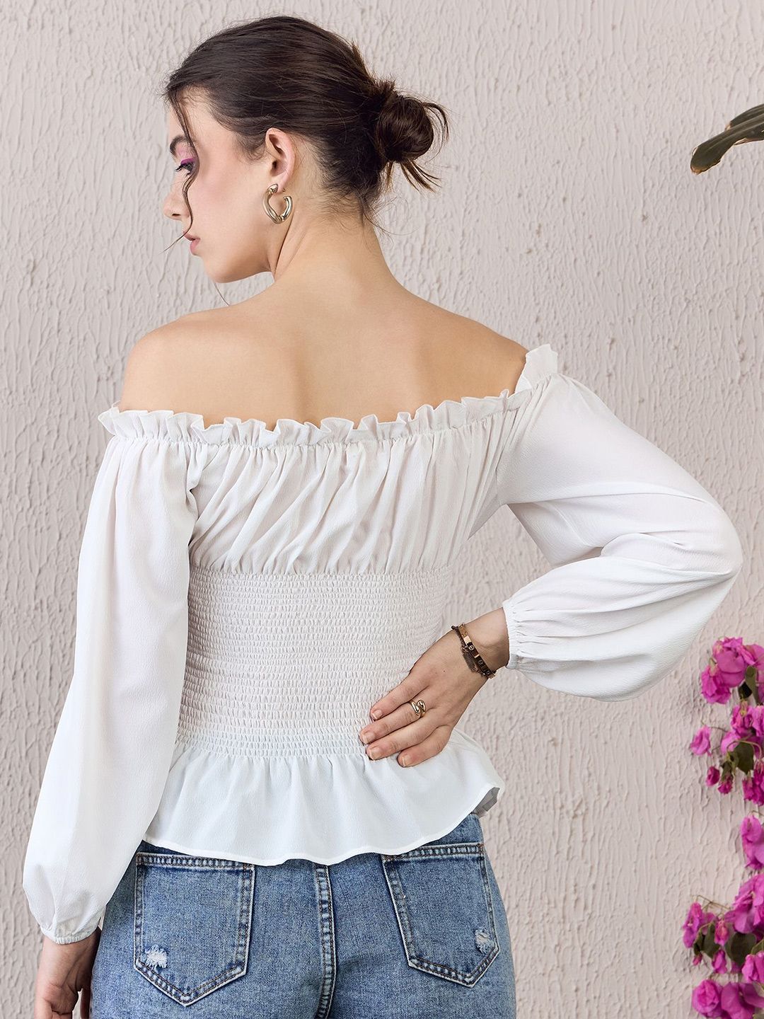 Berrylush Off-Shoulder Tie Ups Detail Bardot Top