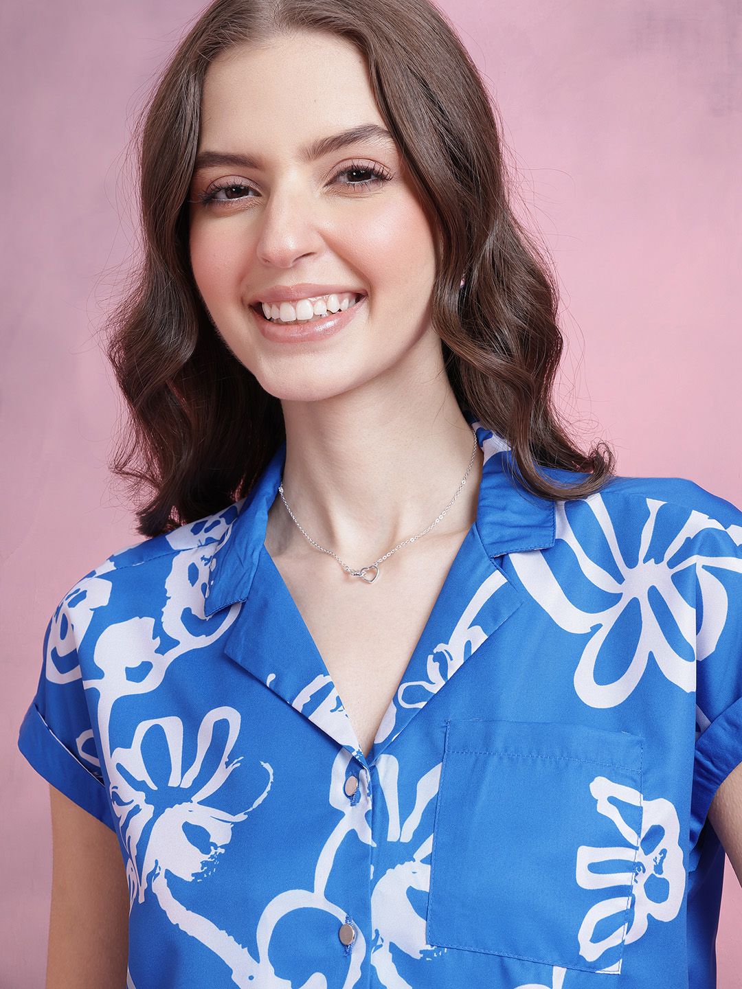 DressBerry Abstract Print Puff Sleeves Shirt Style Top