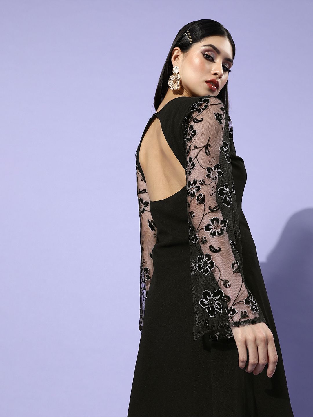 Athena Women Black Embellished Sheer Dress