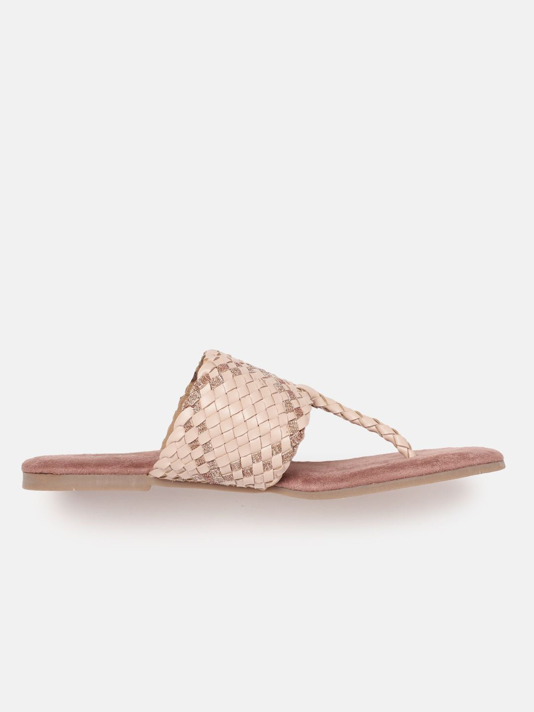 Mochi Women Woven Design Shimmery Ethnic Open Toe Flats