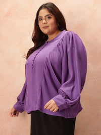 all about you Plus Size Puff Sleeves Shirt Style Longline Top