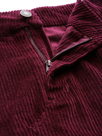 SASSAFRAS Burgundy Self-Striped Corduroy A-Line Mini Pure Cotton Skirt
