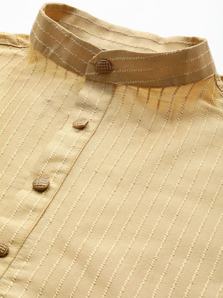 SOJANYA Men Beige Thread Work Straight Kurta Churidar with Nehru Jacket
