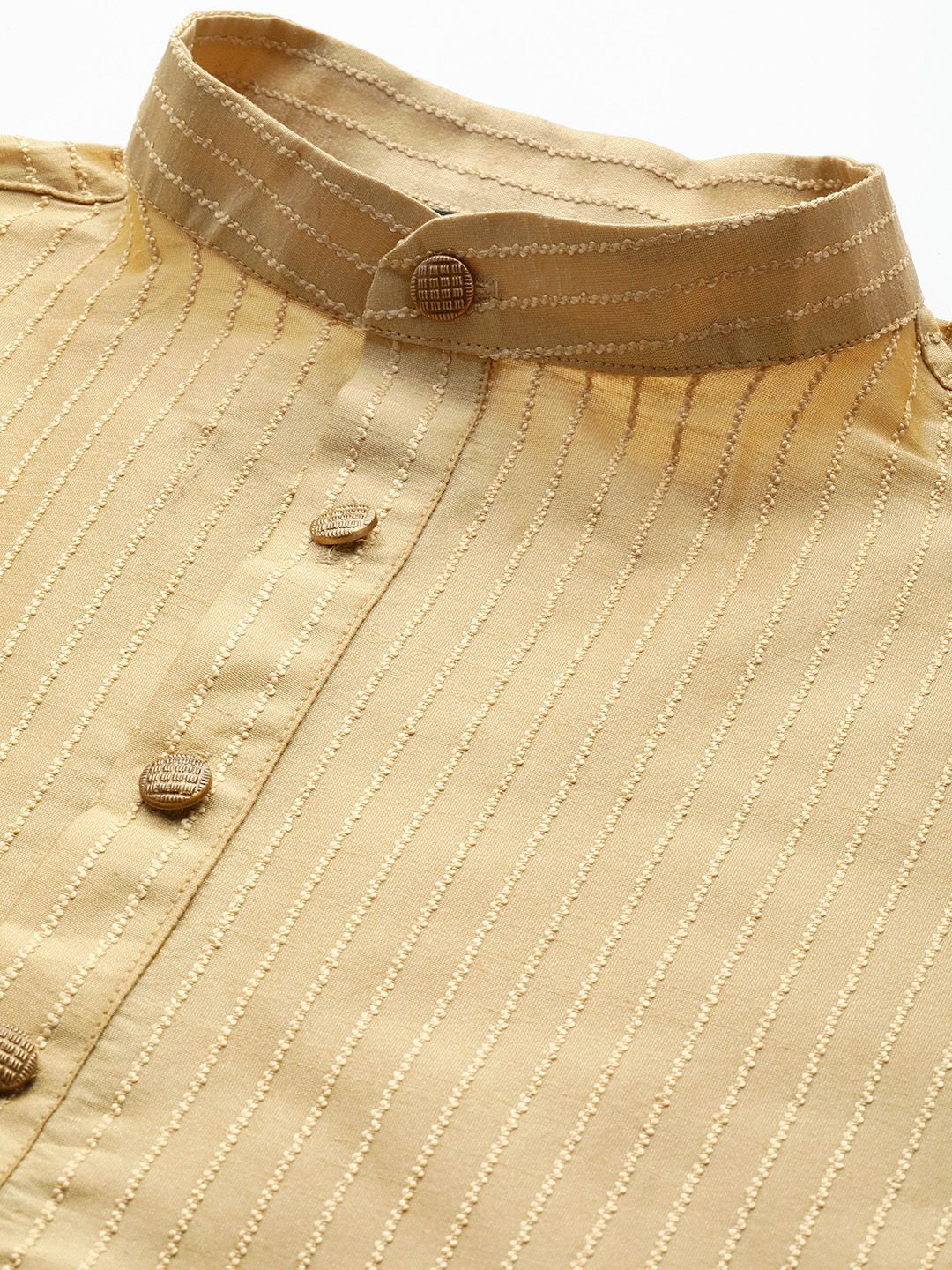 SOJANYA Men Beige Thread Work Straight Kurta Churidar with Nehru Jacket