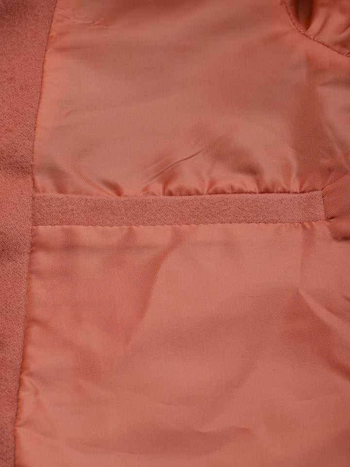 all about you Women Dusty Pink Solid Single Breasted Overcoat with Oversized Pockets