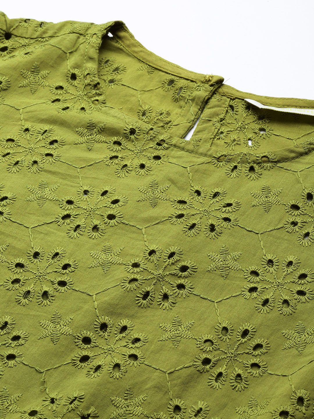 DressBerry Puff Sleeve Pure Cotton Schiffli Top