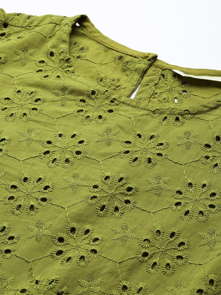 DressBerry Puff Sleeve Pure Cotton Schiffli Top