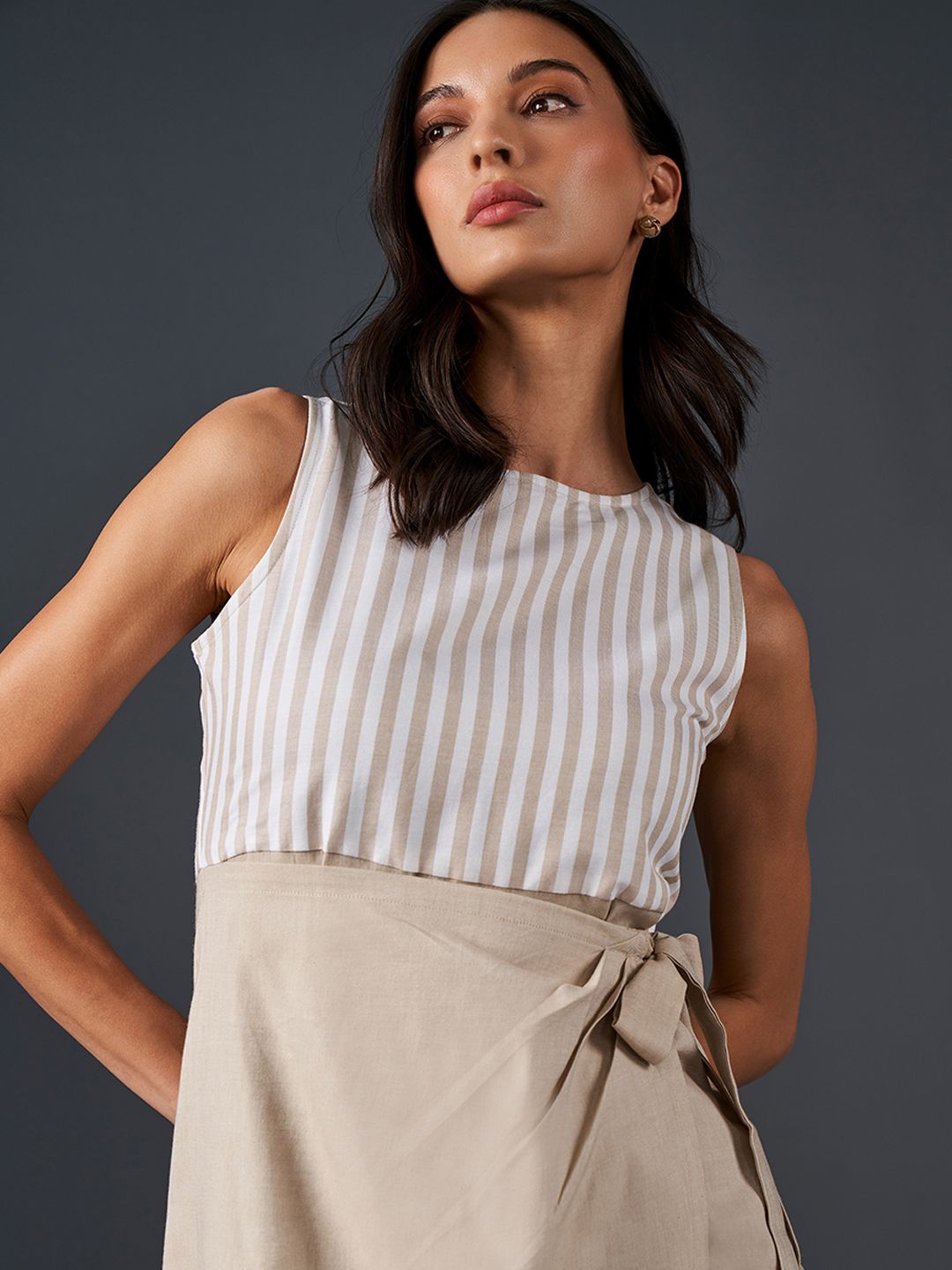 AND Round Neck Sleeveless Cotton A-Line Dress