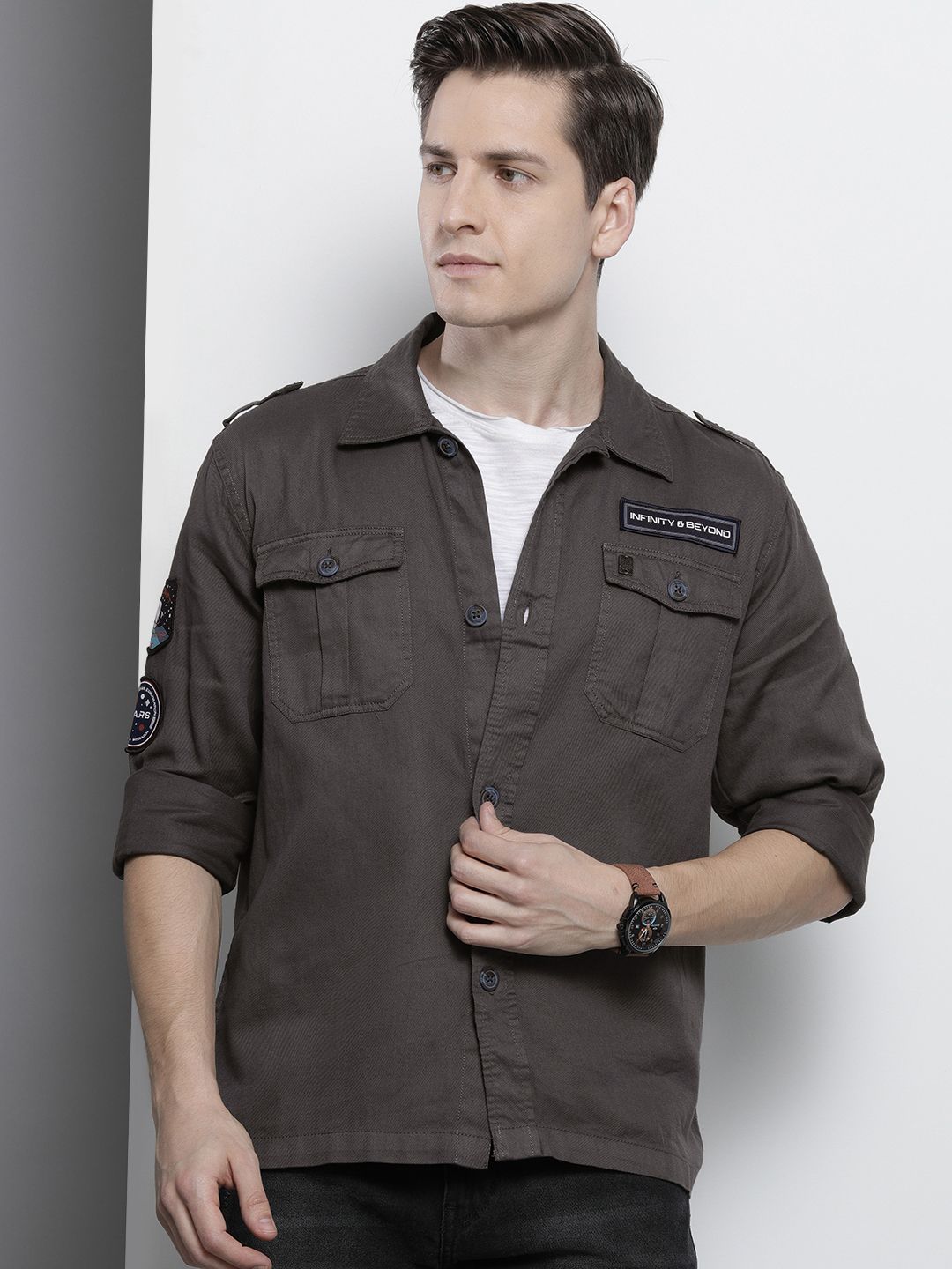 The Indian Garage Co Pure Cotton Slim Fit Double Flap Pocket Casual Shirt