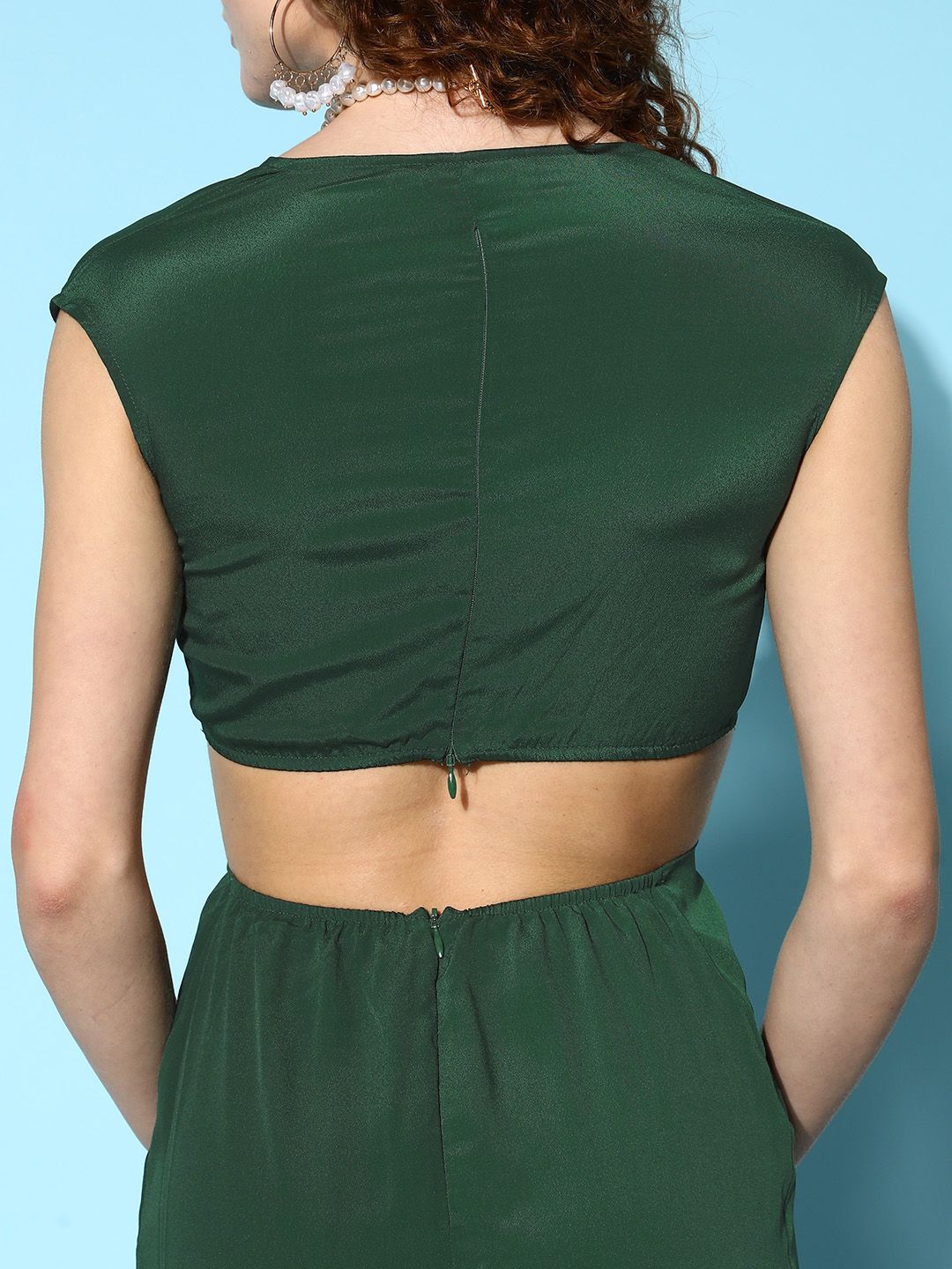 Berrylush Green Satin Twisted A-Line Maxi Dress With Slit Detail
