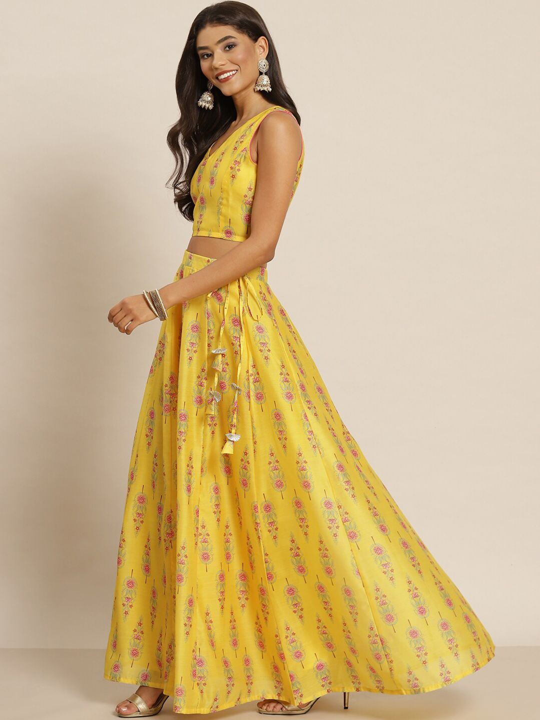 Shae by SASSAFRAS Women Chanderi Printed Lehenga & Crop Top