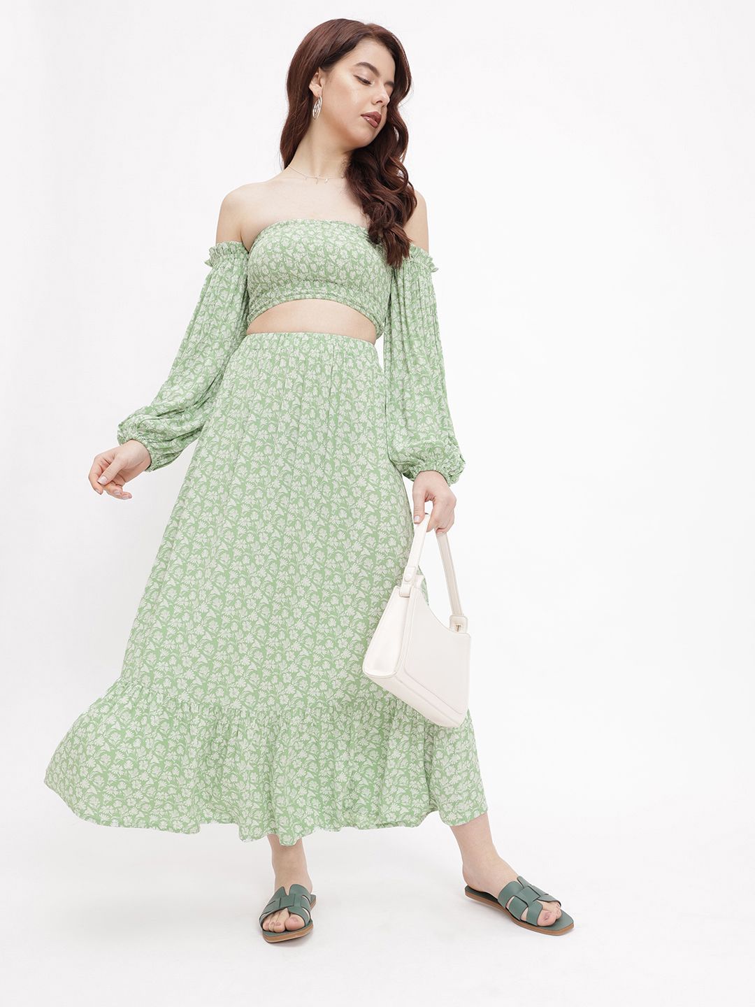 DressBerry Ditsy Floral Smocked Bardot Blitz Crop Top