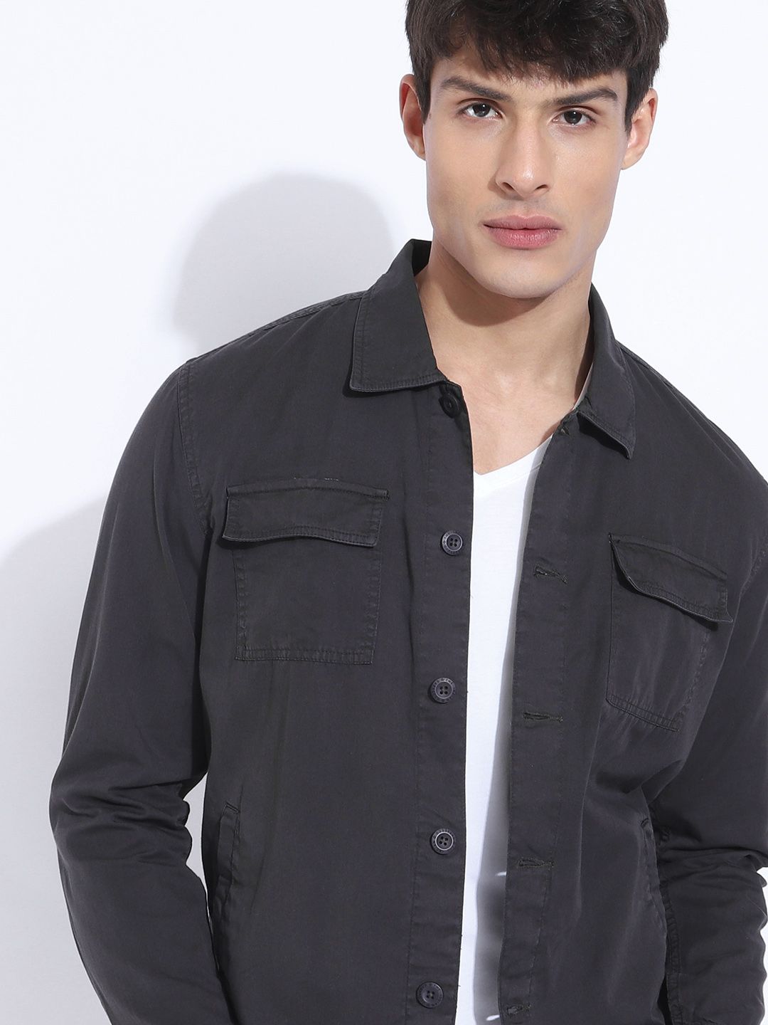 The Indian Garage Co Men Utililty Regular Fit Solid Shirt with Double Flap Pocket