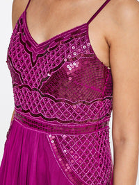 AND Magenta Embellished Shoulder Strap Maxi Dress