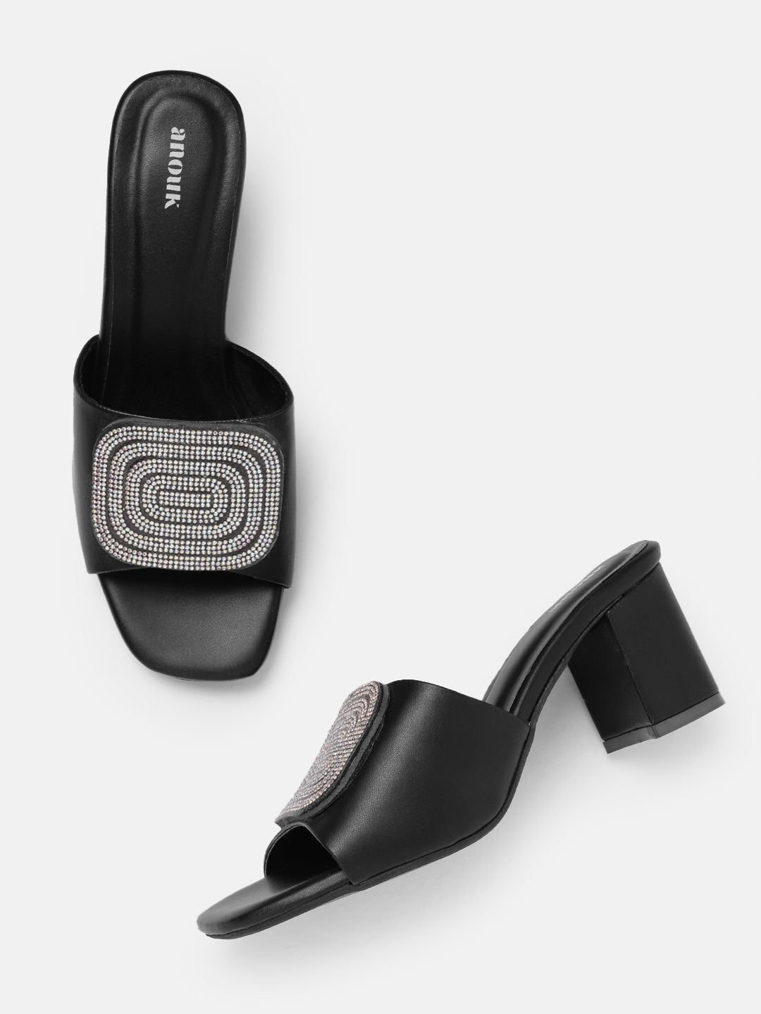 Anouk Block  Heeled Sandals with Western Embellishment Detailing