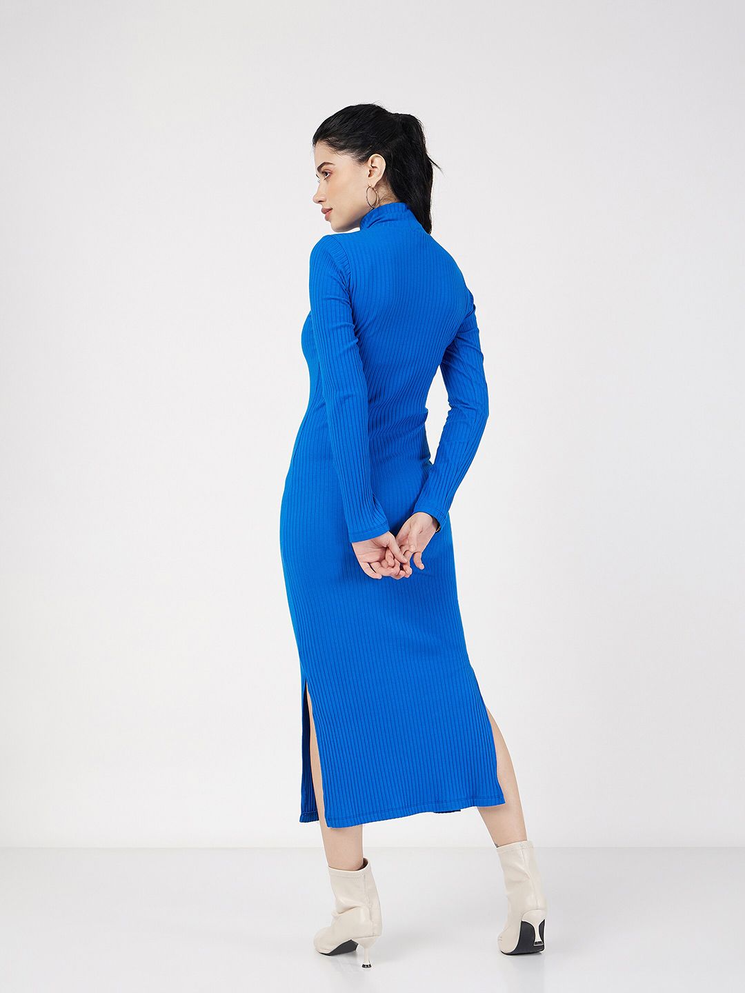 SASSAFRAS Ribbed High Neck Cotton Knitted Sheath Dress