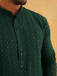 SOJANYA Embroidered Sequinned Pure Cotton Kurta With Churidar