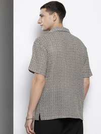 The Indian Garage Co Men Textured Open Weave Knitted Relaxed Fit Shirt