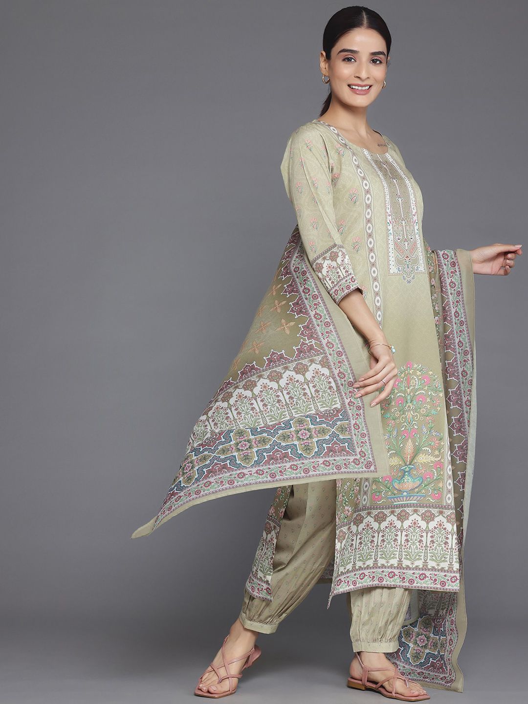 Libas Floral Printed Regular Sequinned Kurta with Salwar & Dupatta