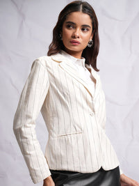 Chic oleh Tokyo Talkies White & Black berjalur Blazer tunggal