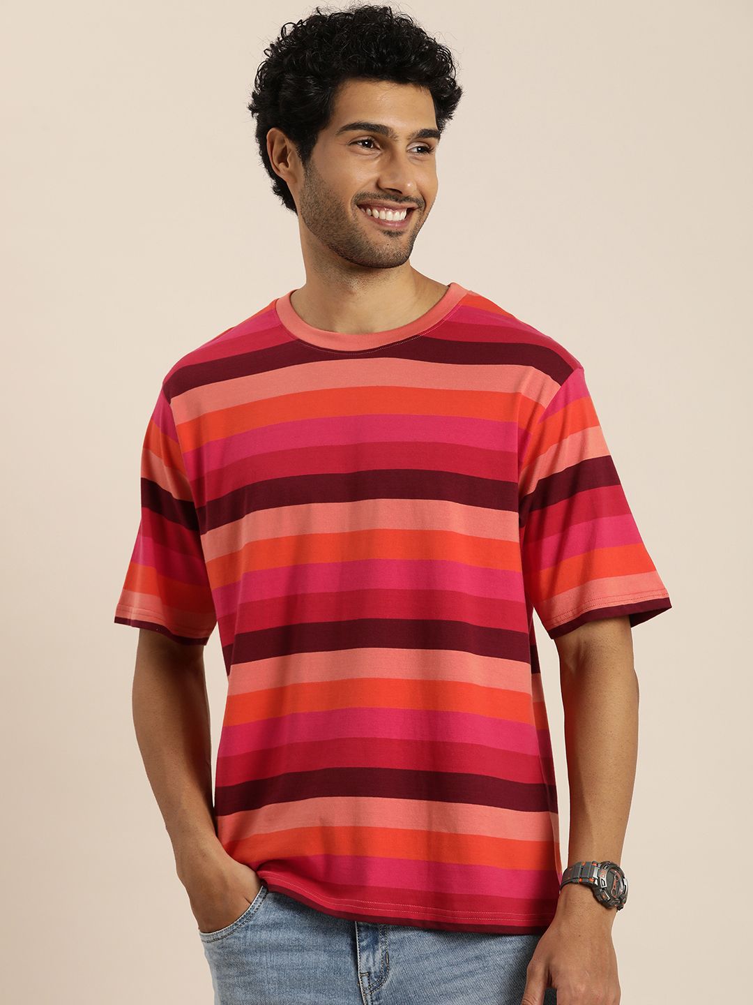 Difference of Opinion Men Striped Pure Cotton T-shirt