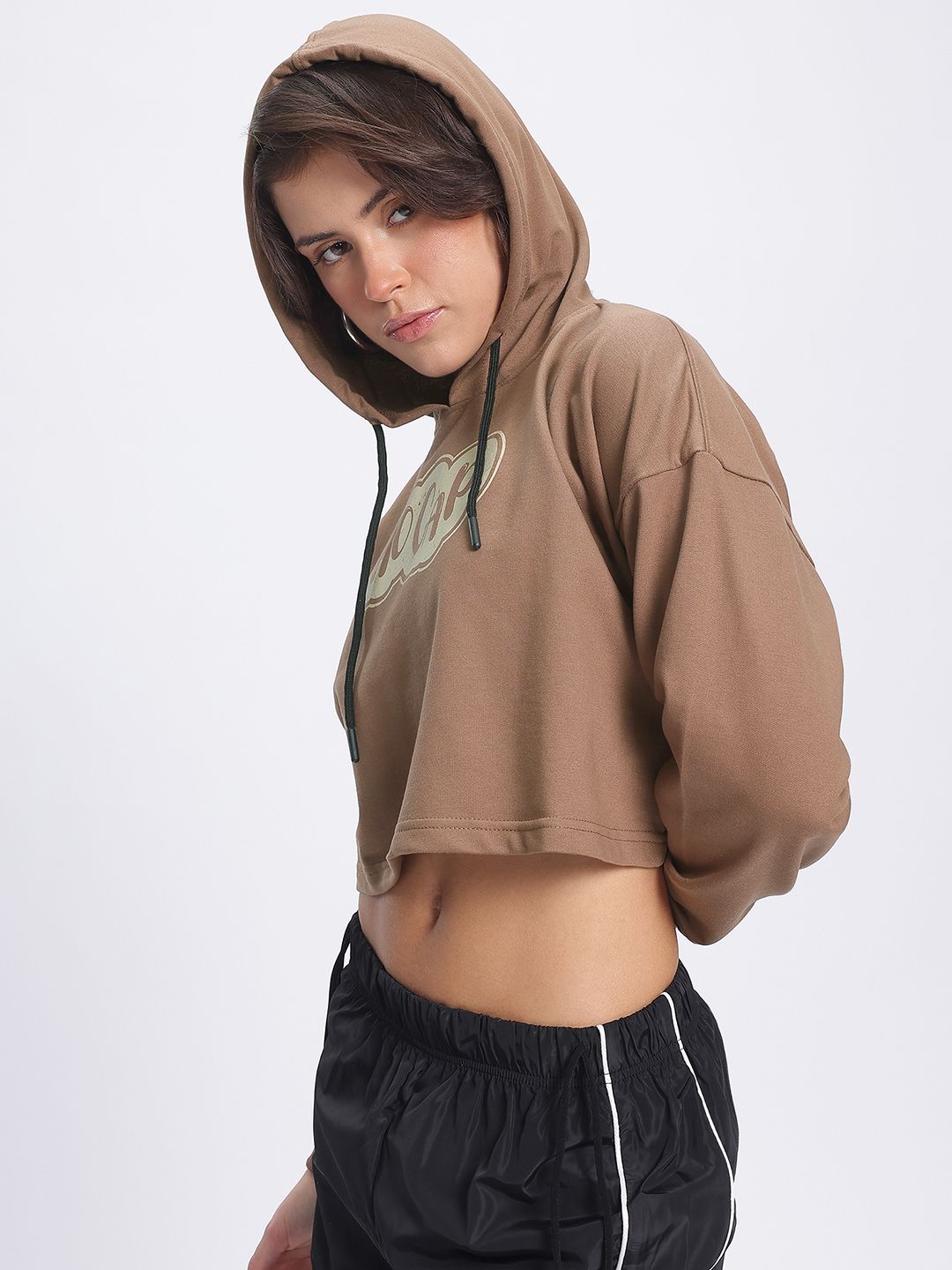 DressBerry Printed Cropped Boxy Hooded Sweatshirt