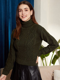 Berrylush Cable Knit Turtle Neck Acrylic Pullover Sweater