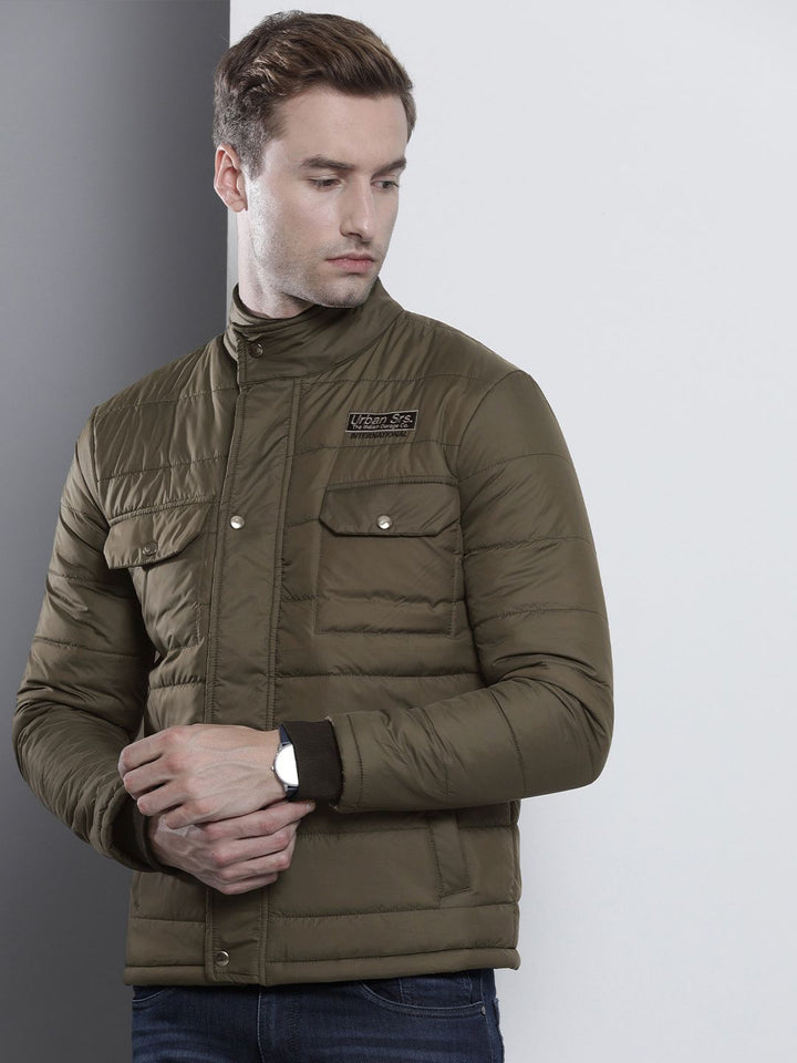 The Indian Garage Co Men Zip-Front Puffer Jacket with Flap-Button Pockets