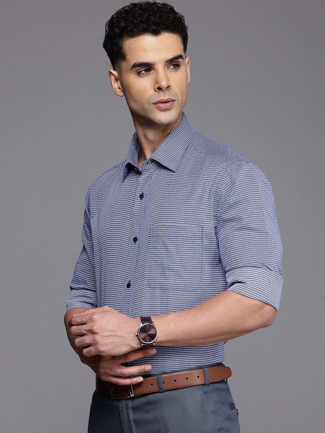 Raymond Self Design Slim Fit Opaque Pure Cotton Formal Shirt