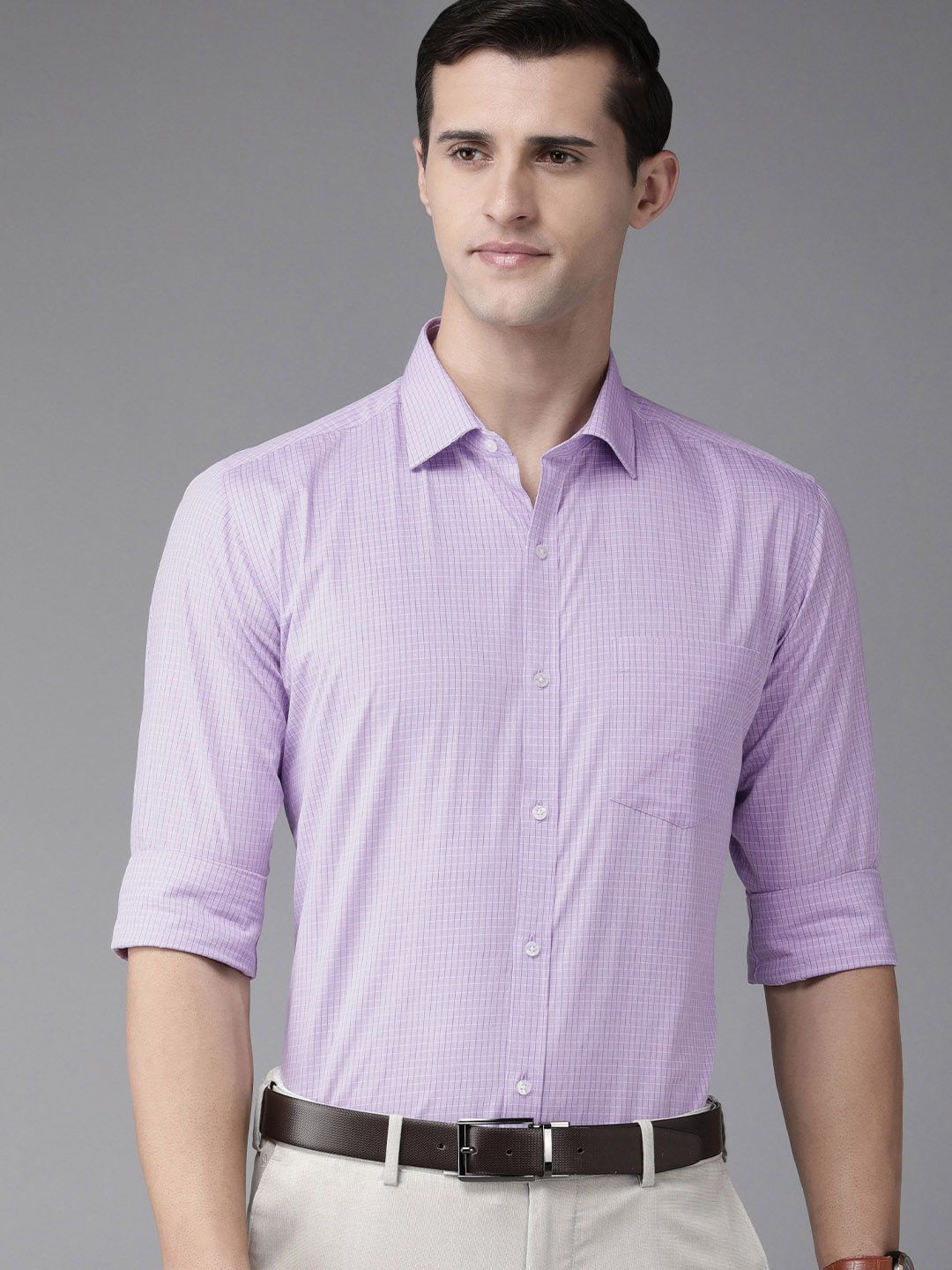 Park Avenue Men Violet Micro Checked Slim Fit Pure Cotton Formal Shirt