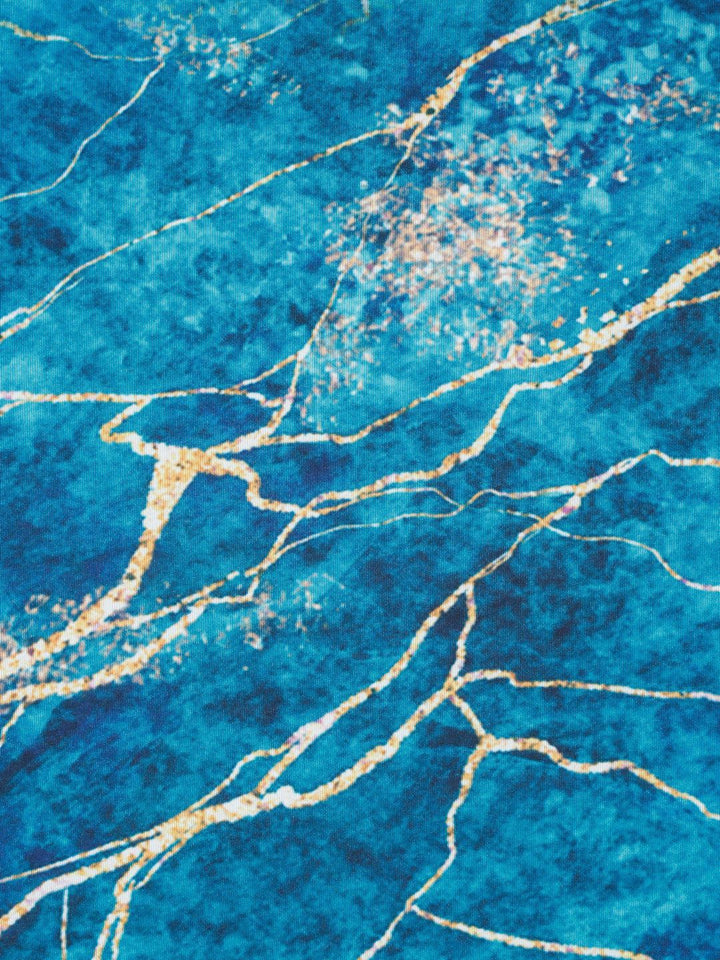 Cortina Teal Blue & Yellow Abstract Printed 3-Seater Sofa Cover