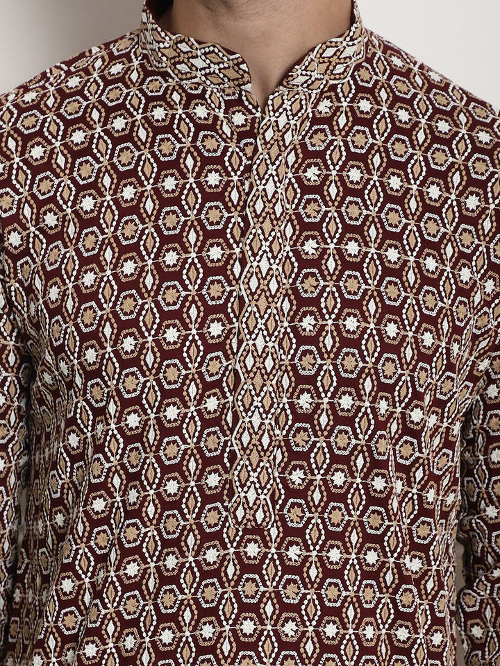 SOJANYA Kurta Kolar Mandarin Sulam Geometrik