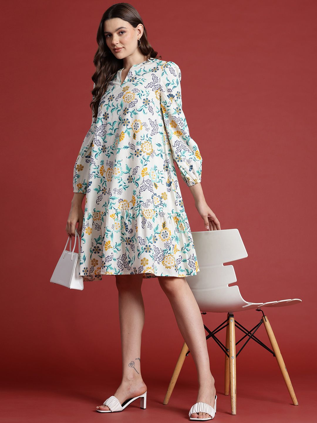 all about you Pure Cotton Floral Print Tiered Detail A-Line Dress