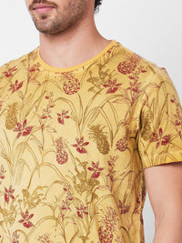 SPYKAR Floral Printed Pockets Round Neck Pure Cotton Slim Fit T-shirt