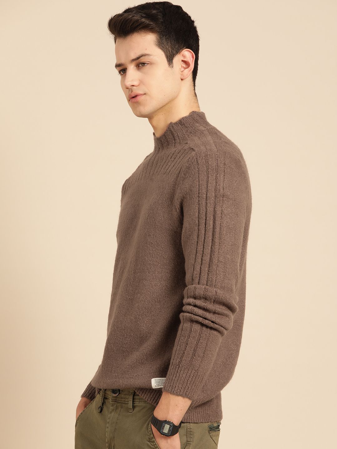 Mr Bowerbird Men Brown Solid Pullover Sweater