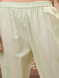 Vishudh Green Embroidered Mirror Work Pure Cotton Straight Kurta With Trousers & Dupatta
