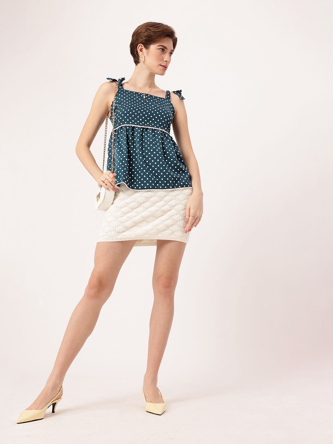 DressBerry Pleasing Polka Bow Tie Straps A-Line Top