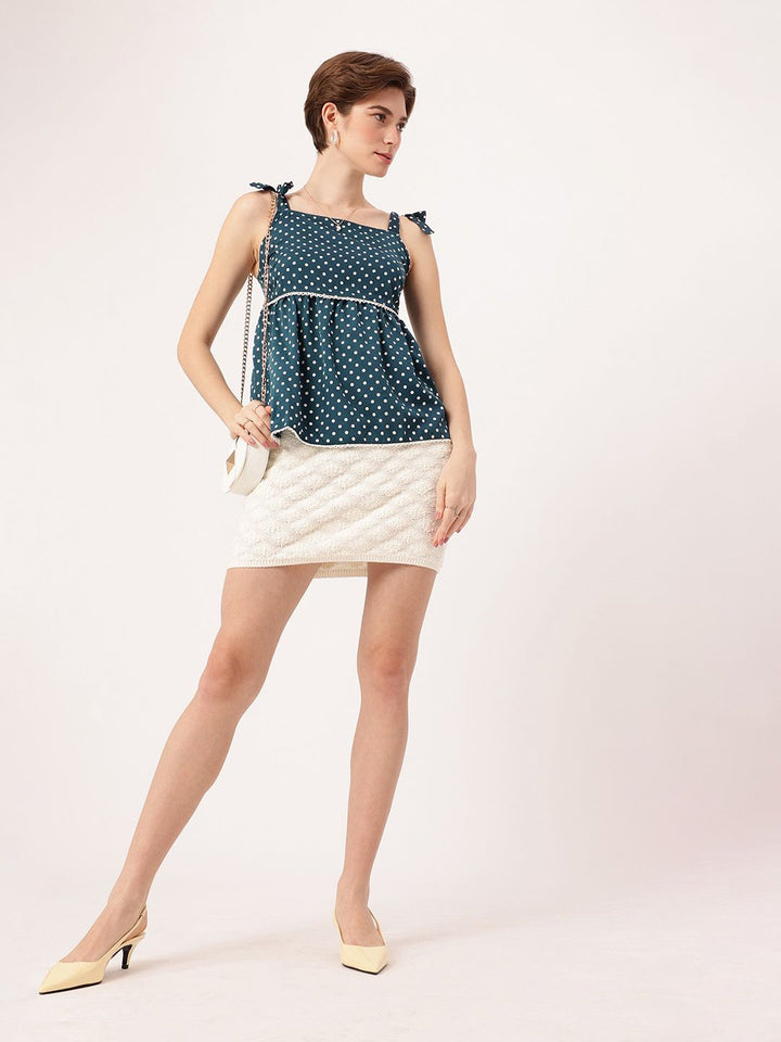 DressBerry Pleasing Polka Bow Tie Straps A-Line Top